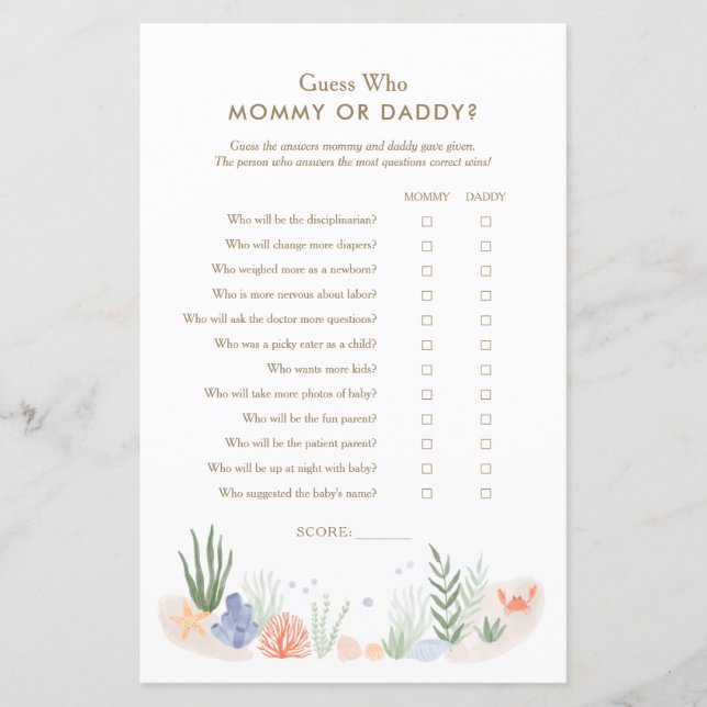 Under the Sea Baby Shower Guess Who Mommy or Daddy (Front)