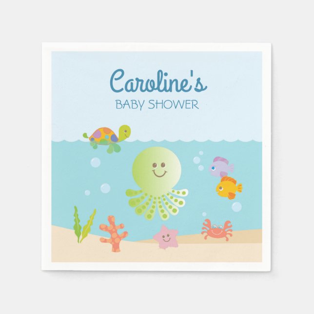 Under the Sea Baby Shower in Blue and Green Napkins (Front)