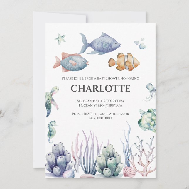 Under the Sea Baby Shower Invitation 2 QR Codes (Front)