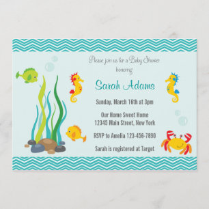 Under The Sea Baby Shower Invitation Ocean Blue