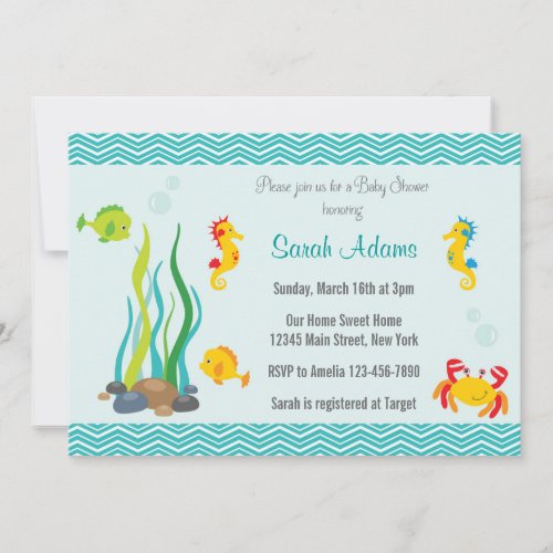 Under The Sea Baby Shower Invitation Ocean Blue Card