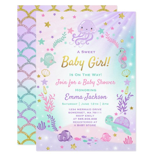 Under The Sea Baby Shower Invitation Pink & Gold | Zazzle.com