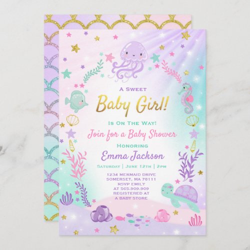 Under The Sea Baby Shower Invitation Pink  Gold
