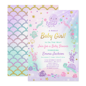 Under The Sea Baby Shower Invitation Pink & Gold