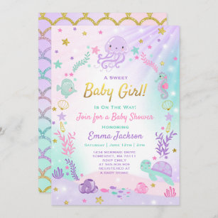 Under The Sea Baby Shower Invitation Pink & Gold
