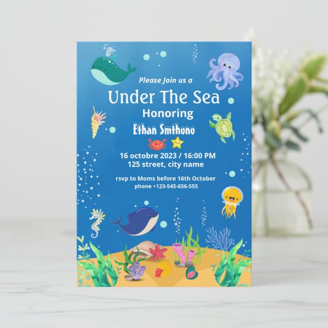 under the sea baby shower invitations (Standing Front)