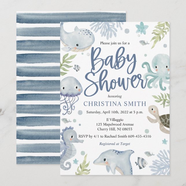 Under the Sea Baby Shower Invitations (Front/Back)