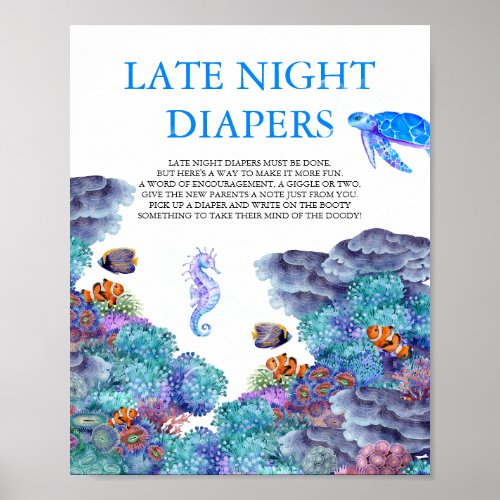 Under the Sea Baby Shower Late night Diapers Poster