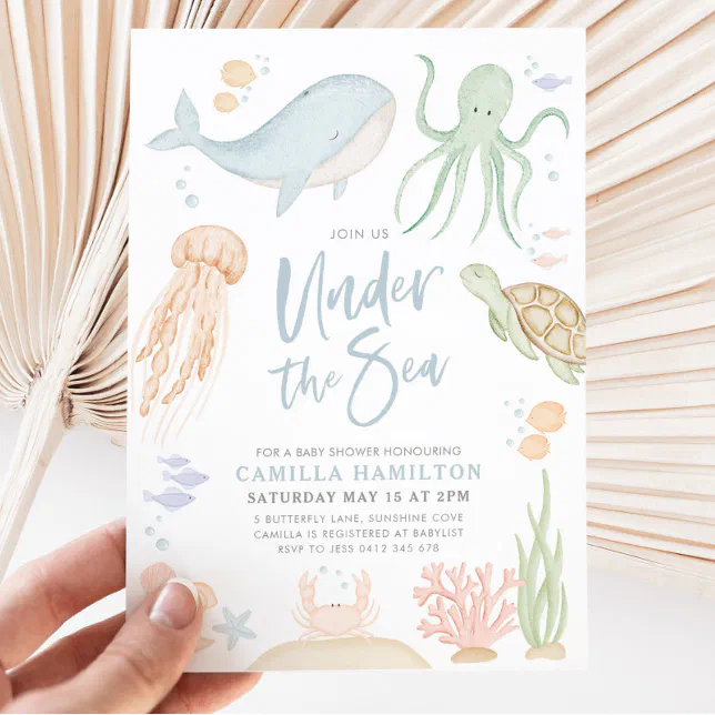 Under The Sea Baby Shower Ocean Animals Boy Invitation | Zazzle