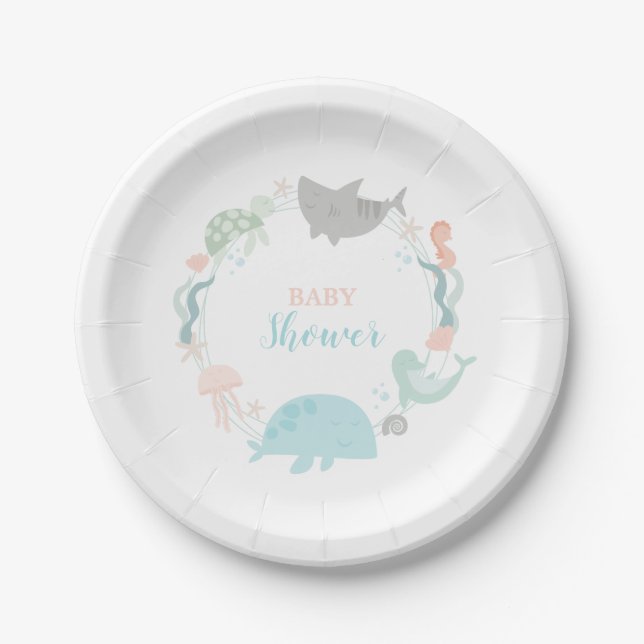 Under The Sea Baby Shower Paper Plates (Front)