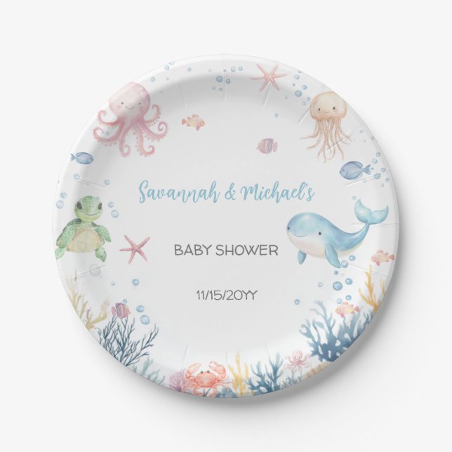 Under the Sea Baby Shower  Paper Plates (Front)