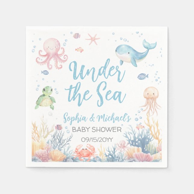 Under the Sea Baby Shower Party Napkins (Front)