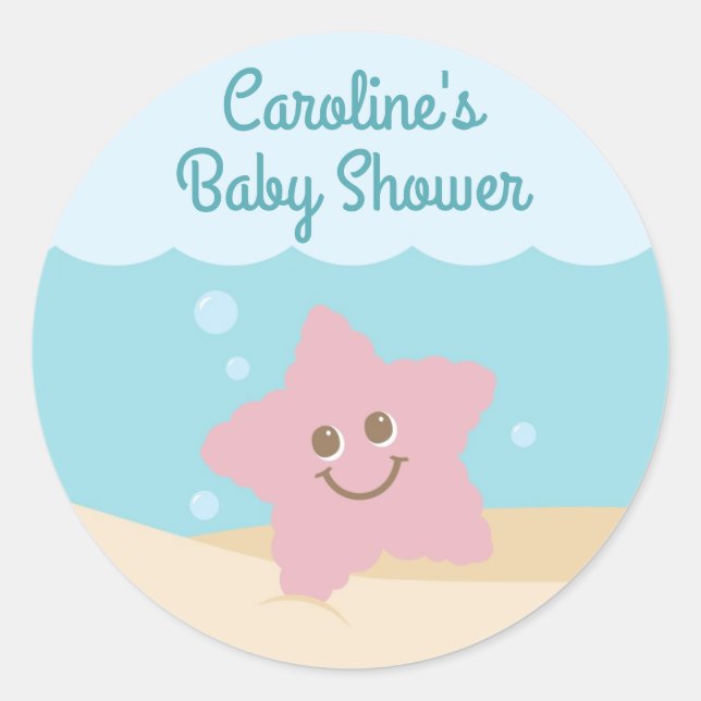 Under the Sea Baby Shower Round Sticker blue-green (Front)