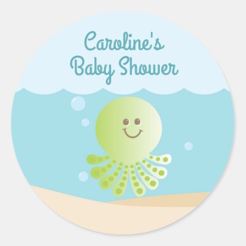 Under the Sea Baby Shower Round Sticker blue_green