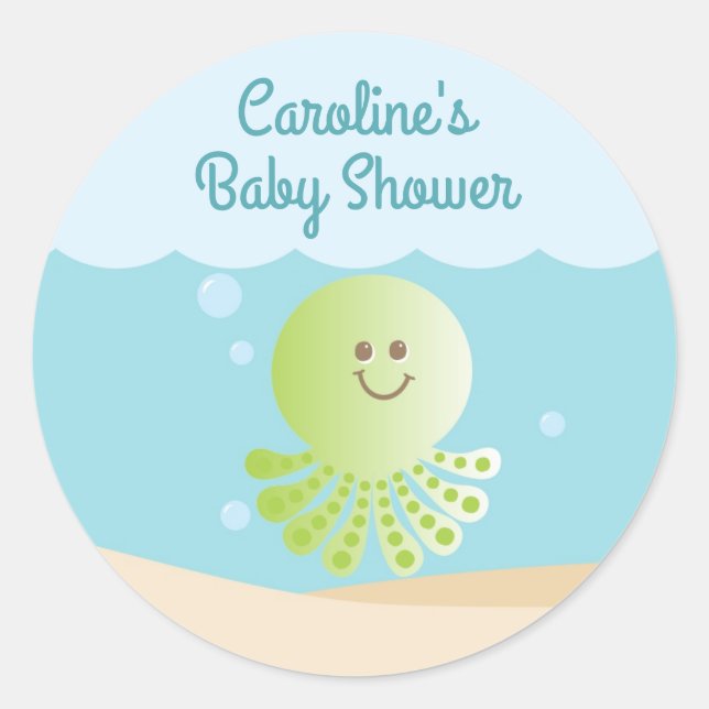 Under the Sea Baby Shower Round Sticker blue-green (Front)