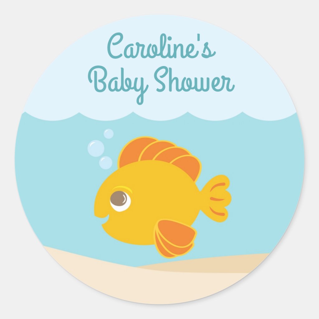 Under the Sea Baby Shower Round Sticker blue-green