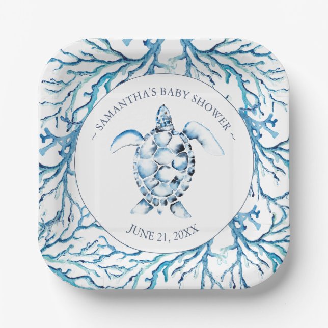  Under The Sea Baby Shower Square Paper Plates (Front)