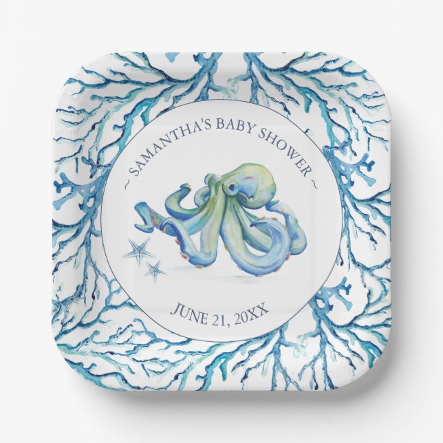  Under The Sea Baby Shower Square Paper Plates (Front)