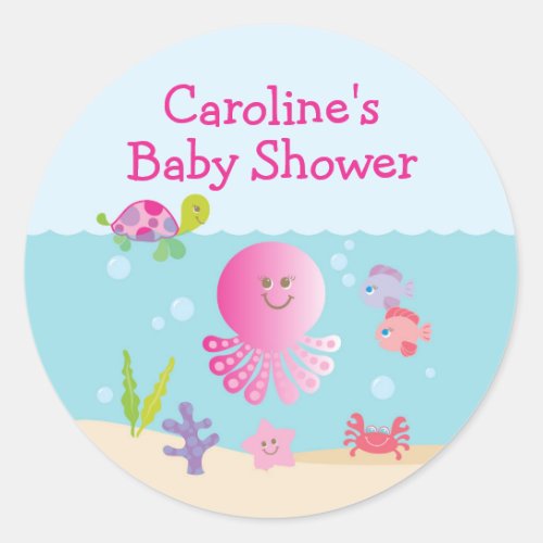 Under the Sea Baby Shower Sticker Pink  Purple