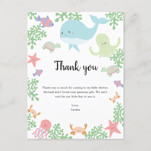 Under the Sea Baby Shower Thank you Kawaii Pastel Postcard