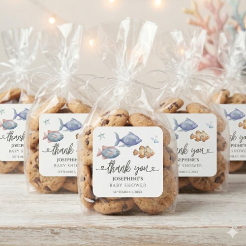 Under the Sea Baby Shower Thank You Sticker, Water Square Sticker