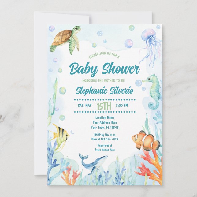 Under the Sea  Baby Shower Watercolor Invitation (Front)