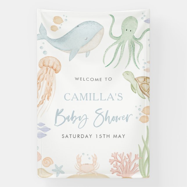 Under The Sea Baby Shower Welcome Sign Banner (Vertical)