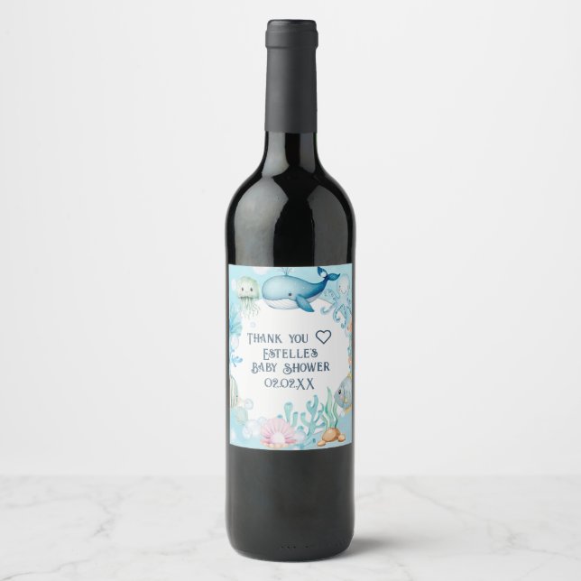Under the Sea Baby Shower  Wine Label (Front)