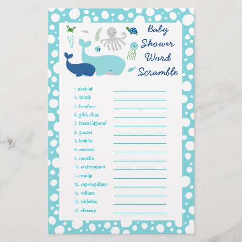Under The Sea Baby Shower Word Scramble Game
