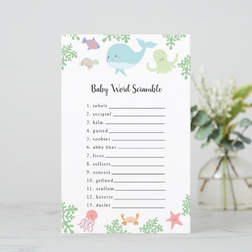 Under the Sea Baby Shower Word Scramble Game | Zazzle