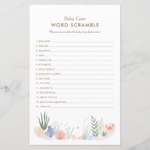 Under the Sea Baby Shower Word Scramble Game