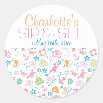 Under The Sea Baby Sip And See Classic Round Sticker by LaBebbaDesigns at Zazzle
