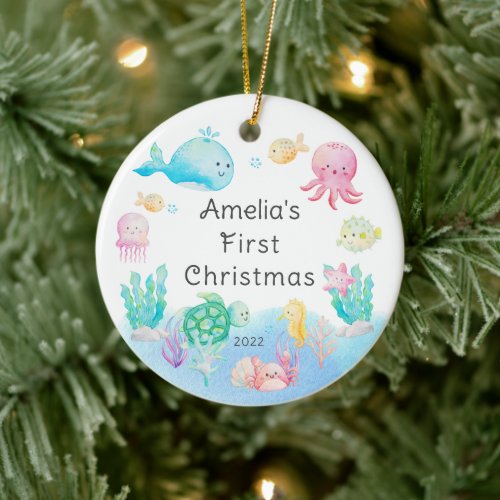 Under the Sea Babys First Christmas  Ceramic Ornament