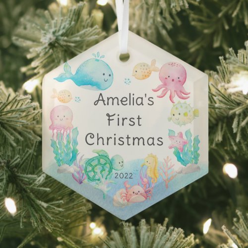 Under the Sea Babys First Christmas Glass Ornament