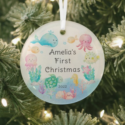 Under the Sea Babys First Christmas Glass Ornament