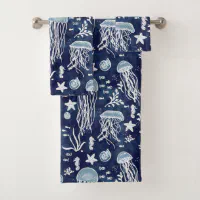 Custom Nautical Seahorse Bathroom Sea Blue Bath Towel Set, Zazzle in 2023