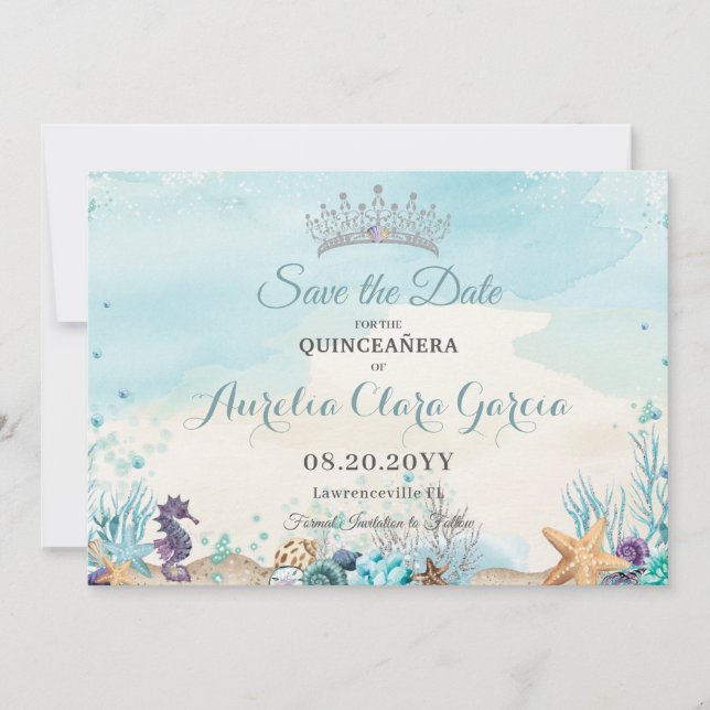 Under the Sea Beach Quinceañera Save the Date (Front)