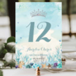 Under the Sea Beach Quinceañera XV Sweet Sixteen Table Number<br><div class="desc">Personalize this beautiful under the sea table number easily and quickly. Simply click the "Edit Using Design Tools" button to modify the text, wording, font style, font size, and font color. The crown is movable, resizable, duplicatable, and removable, allowing you to customize the design to suit your occasion. Perfect for...</div>