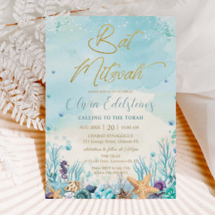 Under the Sea Beach Shells Corals Bat Mitzvah Invitation