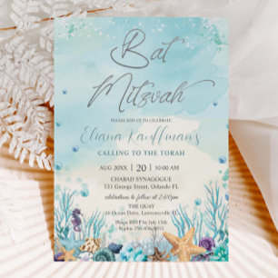 Under the Sea Beach Shells Corals Bat Mitzvah Invitation