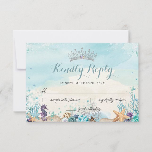 Under the Sea Beach Sweet 16 Quinceañera Reply RSVP Card (Front)