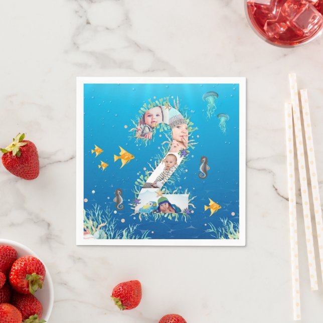 Under The Sea Big 2nd Birthday Photo Collage Napkins (Insitu)