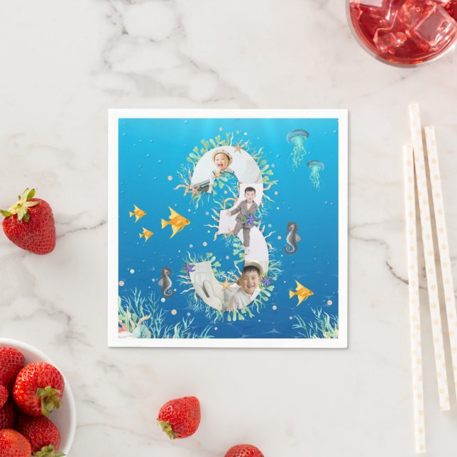 Under The Sea Big 3rd Birthday Photo Collage Napkins (Insitu)