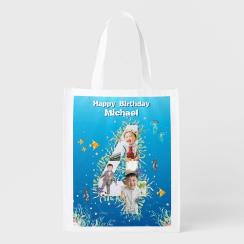 Under The Sea Big 4th Birthday Photo Collage Grocery Bag
