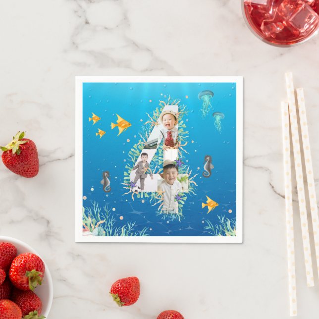 Under The Sea Big 4th Birthday Photo Collage Napkins (Insitu)