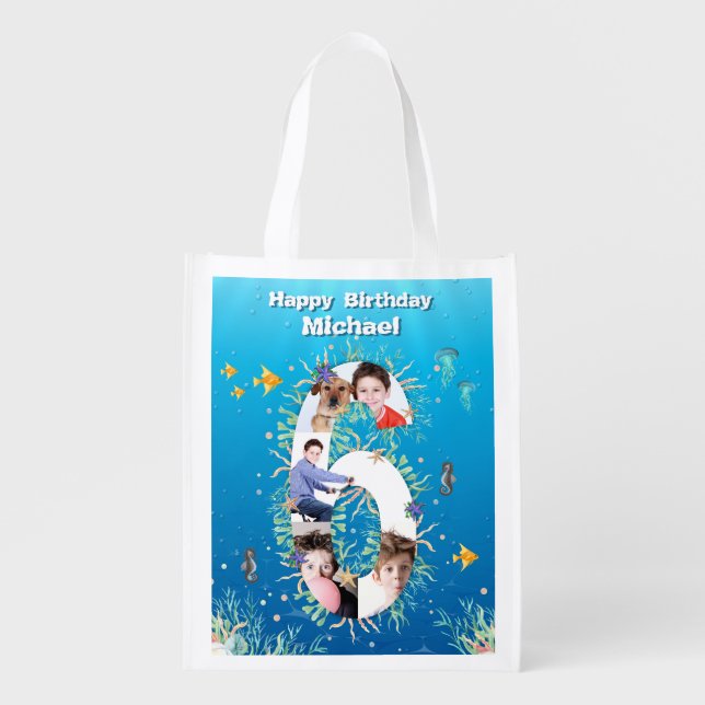 Under The Sea Big 6th Birthday Photo Collage Grocery Bag (Front)