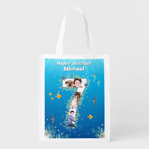 Under The Sea Big 7th Birthday Photo Collage Grocery Bag