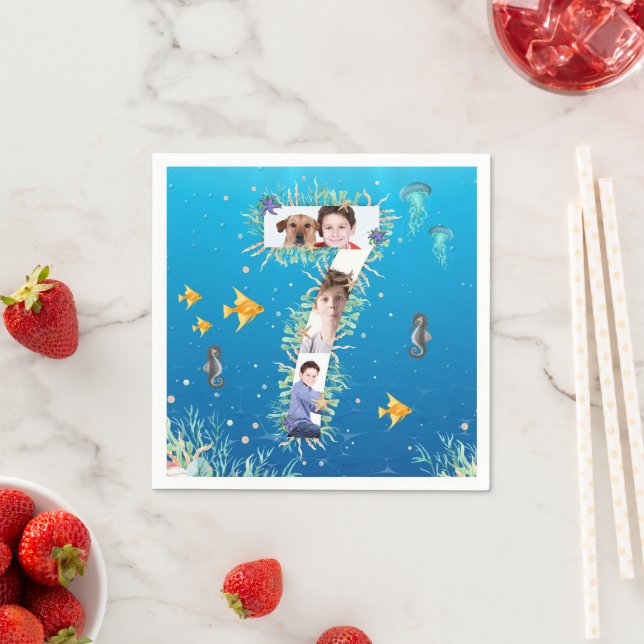 Under The Sea Big 7th Birthday Photo Collage Napkins (Insitu)