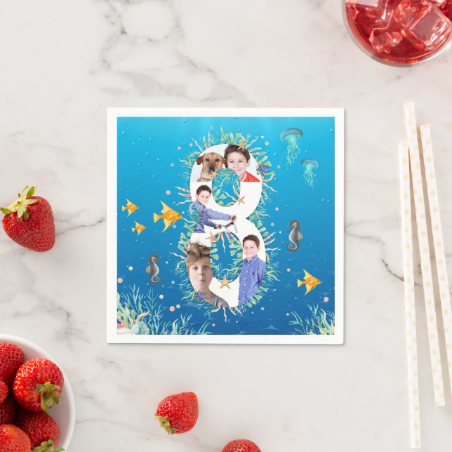 Under The Sea Big 8th Birthday Photo Collage Napkins (Insitu)