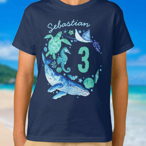 Under the Sea Birthday Boy Watercolor Ocean Animal T-Shirt